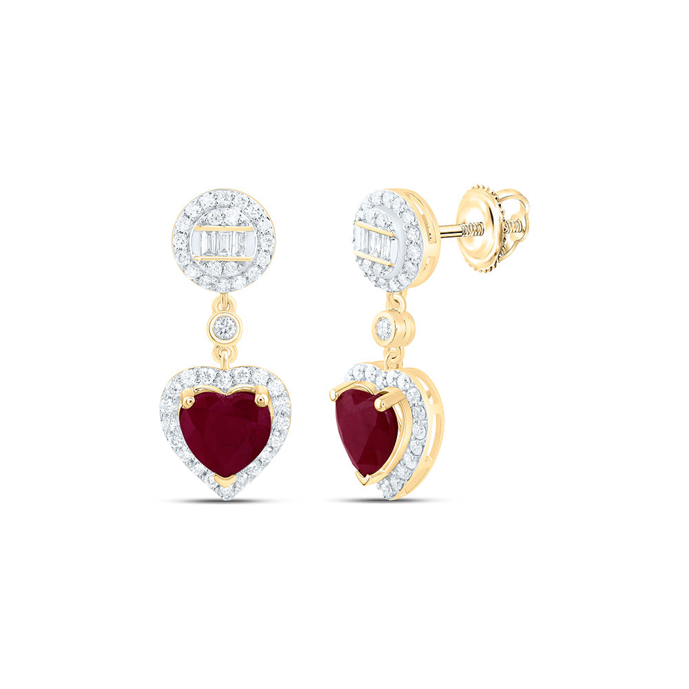 14K Yellow Or White Gold 1/2Cttw Natural Diamond Ana M 6Mm Natural Gem Heart Round Dangling Earring