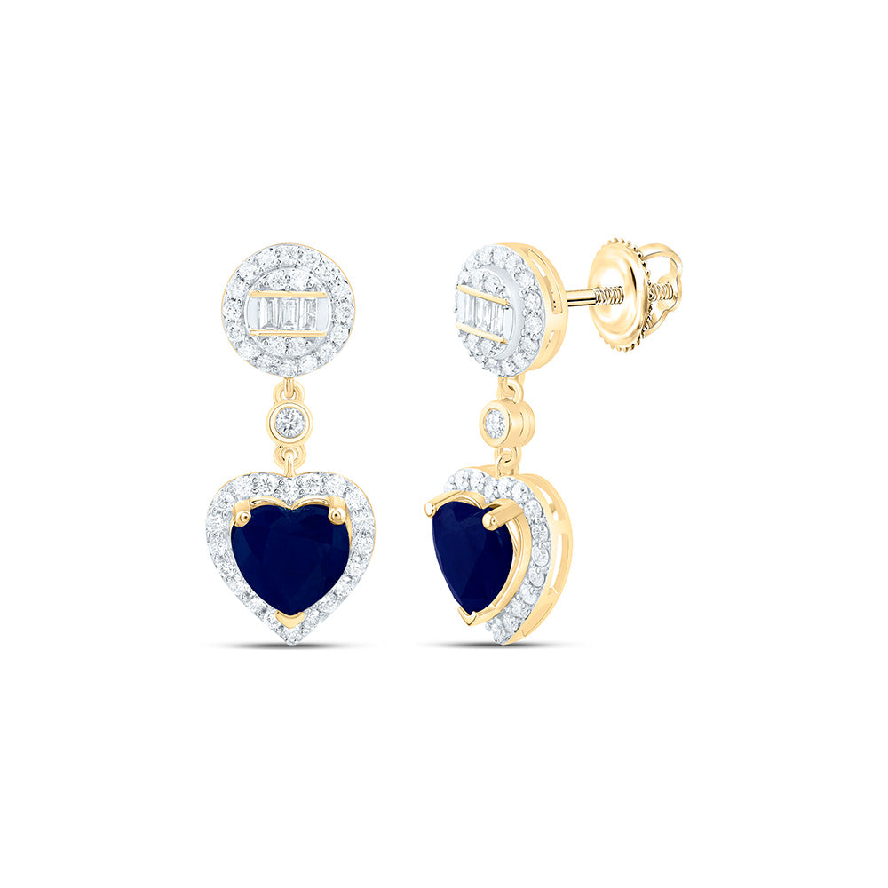 14K Yellow Or White Gold 1/2Cttw Natural Diamond Ana M 6Mm Natural Gem Heart Round Dangling Earring