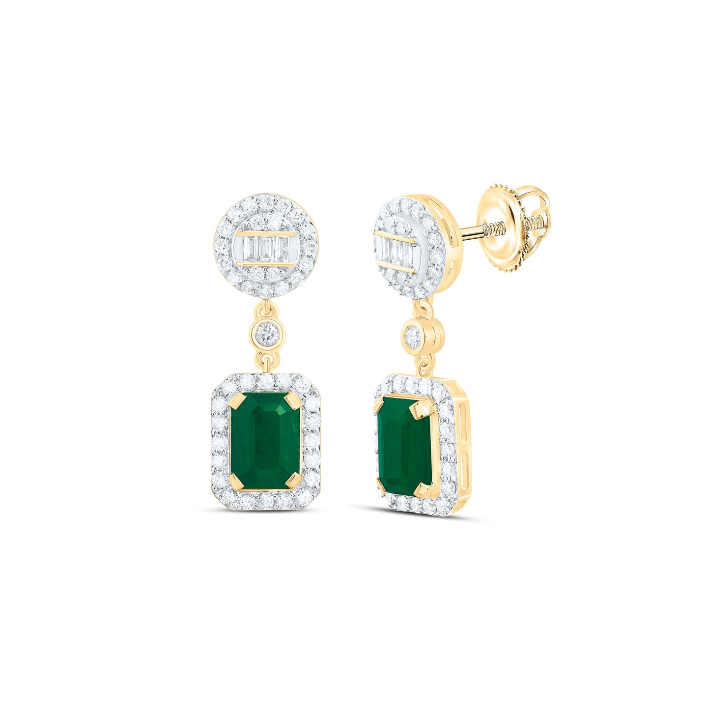14K Yellow Or White Gold 5/8Cttw Natural Diamond Ana M 7X5Mm Emerald shape Natural Gem Round Dangling Earring