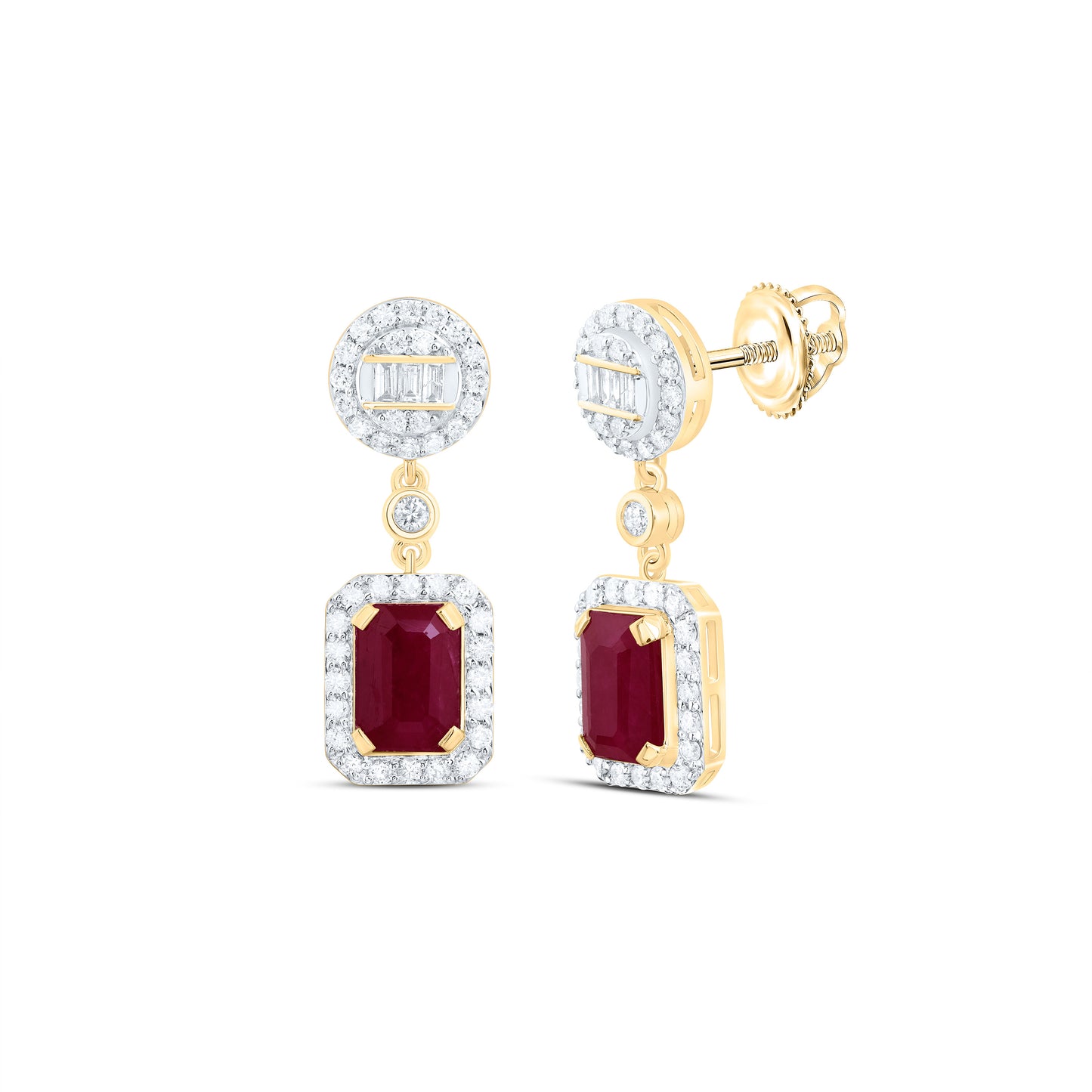 14K Yellow Or White Gold 5/8Cttw Natural Diamond Ana M 7X5Mm Emerald shape Natural Gem Round Dangling Earring