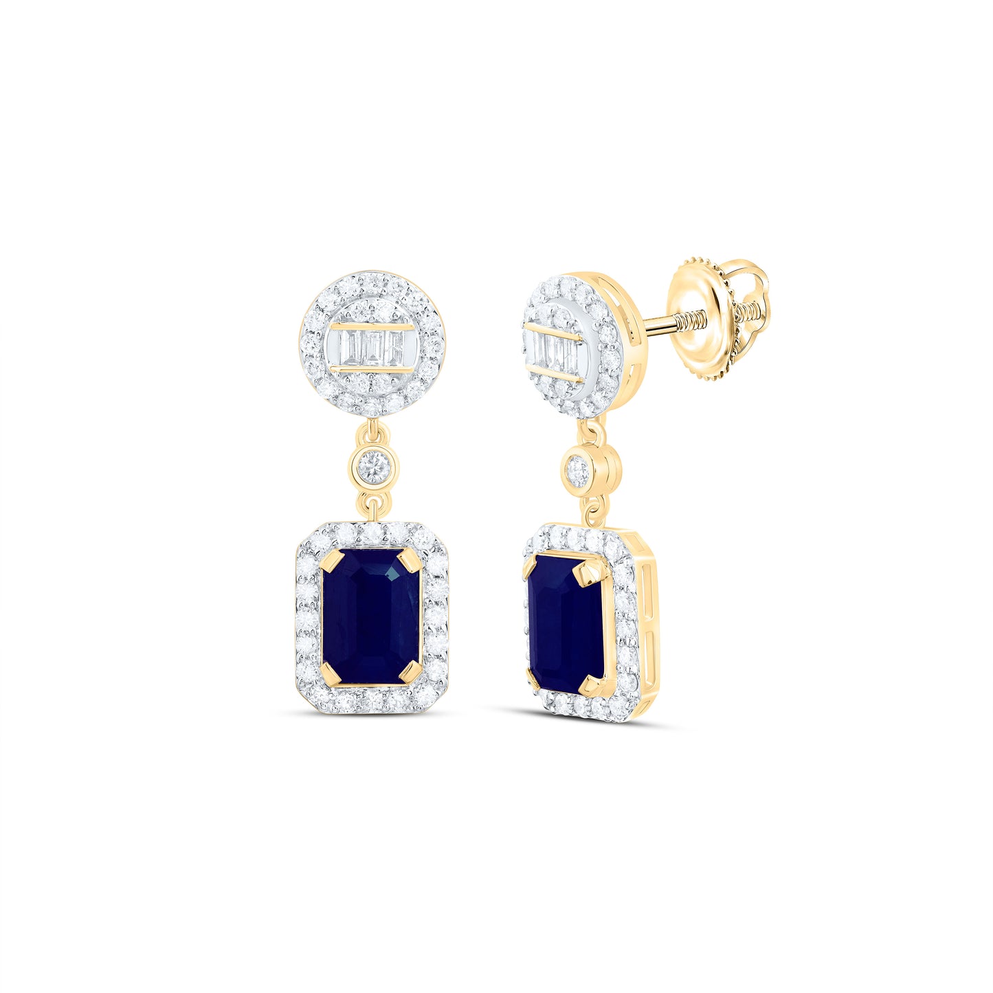 14K Yellow Or White Gold 5/8Cttw Natural Diamond Ana M 7X5Mm Emerald shape Natural Gem Round Dangling Earring