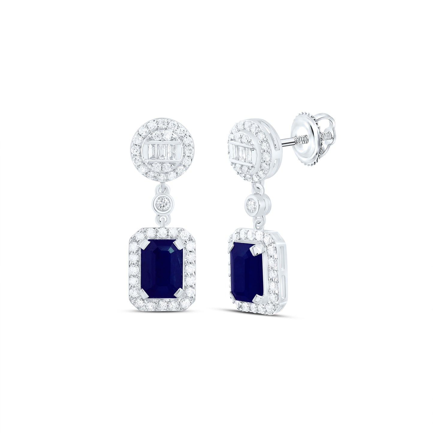 14K Yellow Or White Gold 5/8Cttw Natural Diamond Ana M 7X5Mm Emerald shape Natural Gem Round Dangling Earring