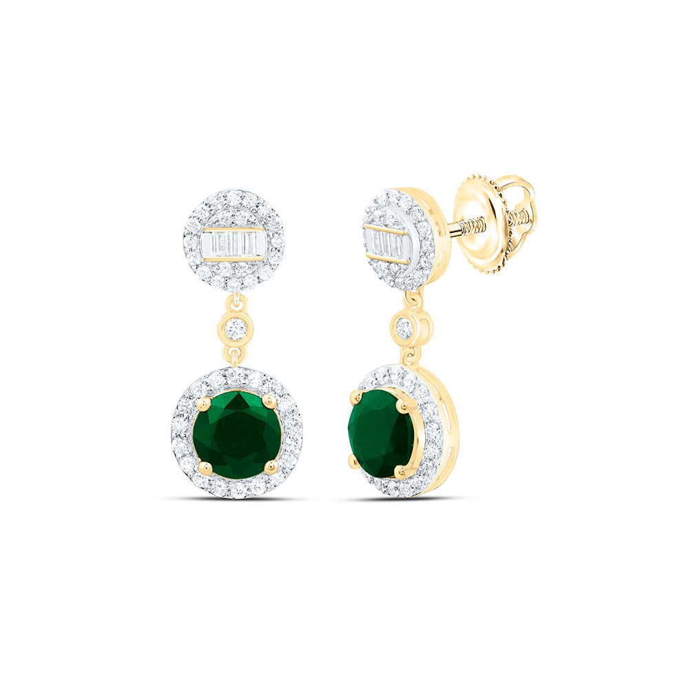 14K Yellow Or White Gold 1/2Cttw Natural Diamond Ana M 6Mm Round Natural Gem Dangling Earring