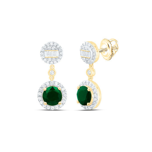14K Yellow Or White Gold 1/2Cttw Natural Diamond Ana M 6Mm Round Natural Gem Dangling Earring