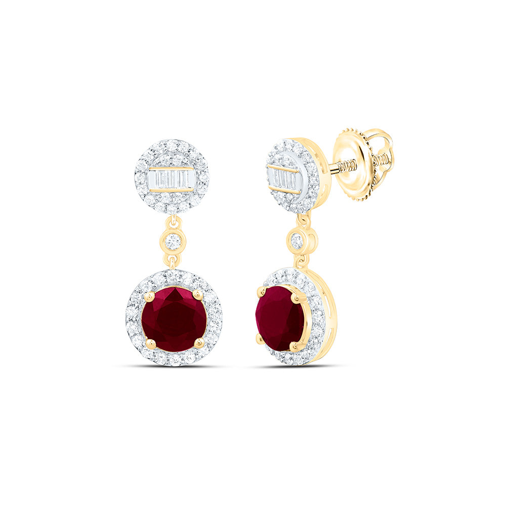 14K Yellow Or White Gold 1/2Cttw Natural Diamond Ana M 6Mm Round Natural Gem Dangling Earring