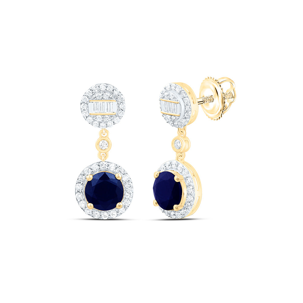 14K Yellow Or White Gold 1/2Cttw Natural Diamond Ana M 6Mm Round Natural Gem Dangling Earring