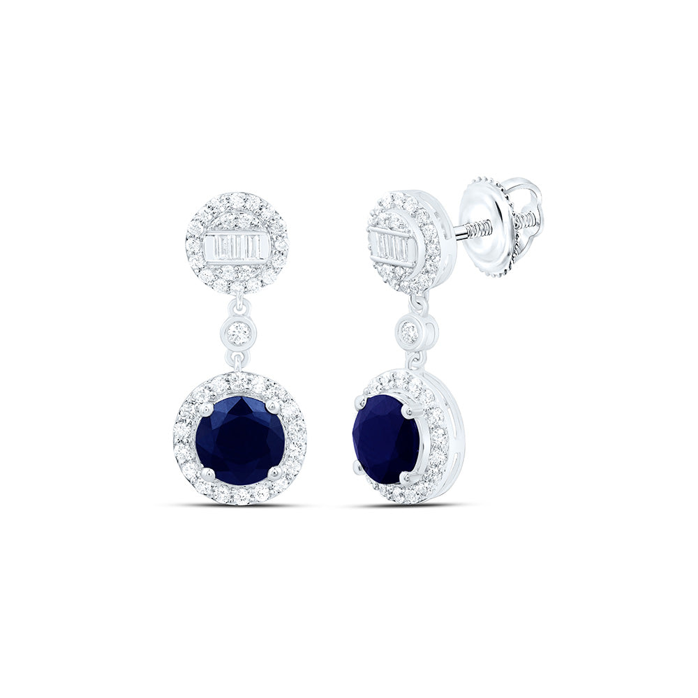 14K Yellow Or White Gold 1/2Cttw Natural Diamond Ana M 6Mm Round Natural Gem Dangling Earring