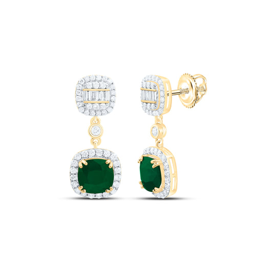 14K Yellow Or White Gold 5/8Cttw Natural Diamond Ana M 6Mm Cushion Natural Gem Dangling Earring