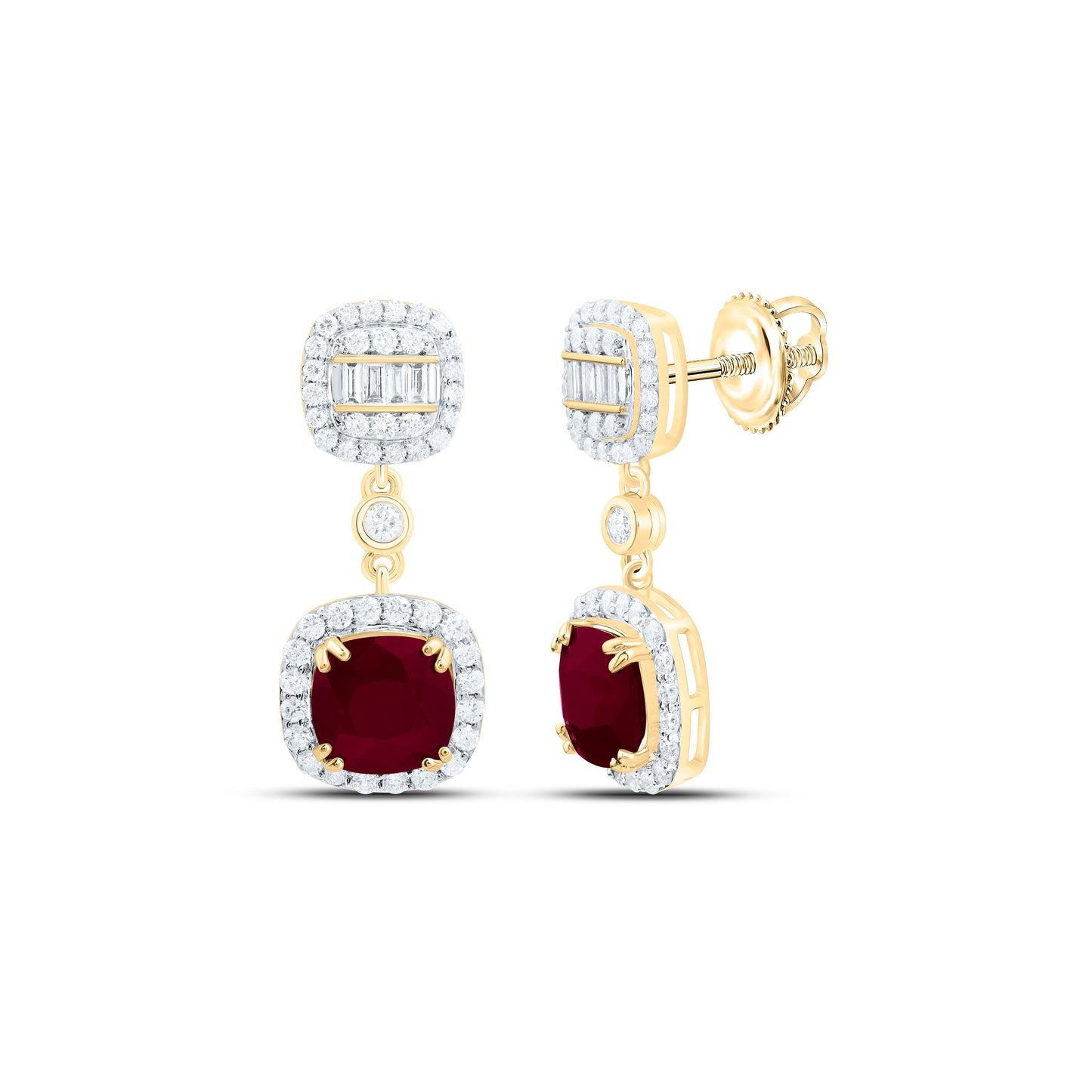 14K Yellow Or White Gold 5/8Cttw Natural Diamond Ana M 6Mm Cushion Natural Gem Dangling Earring