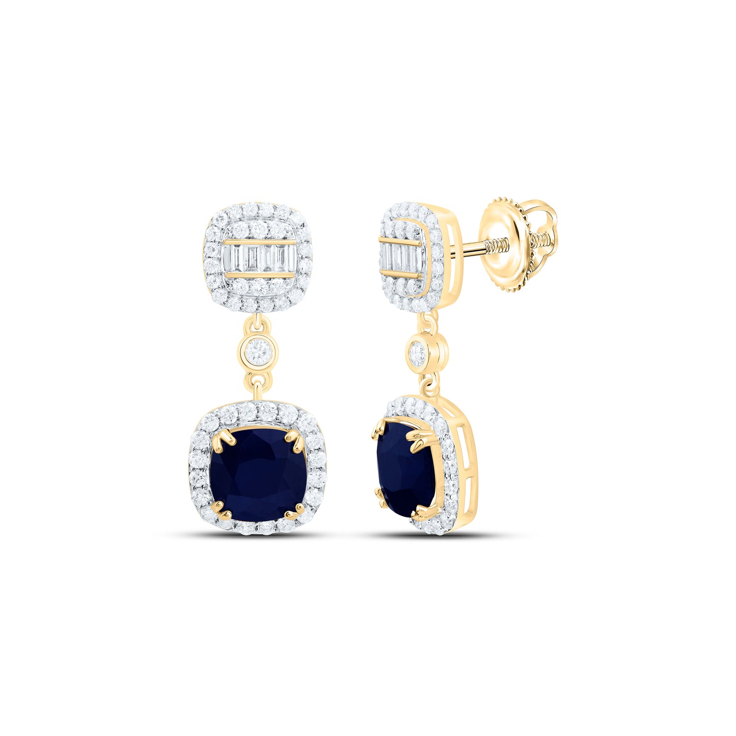 14K Yellow Or White Gold 5/8Cttw Natural Diamond Ana M 6Mm Cushion Natural Gem Dangling Earring