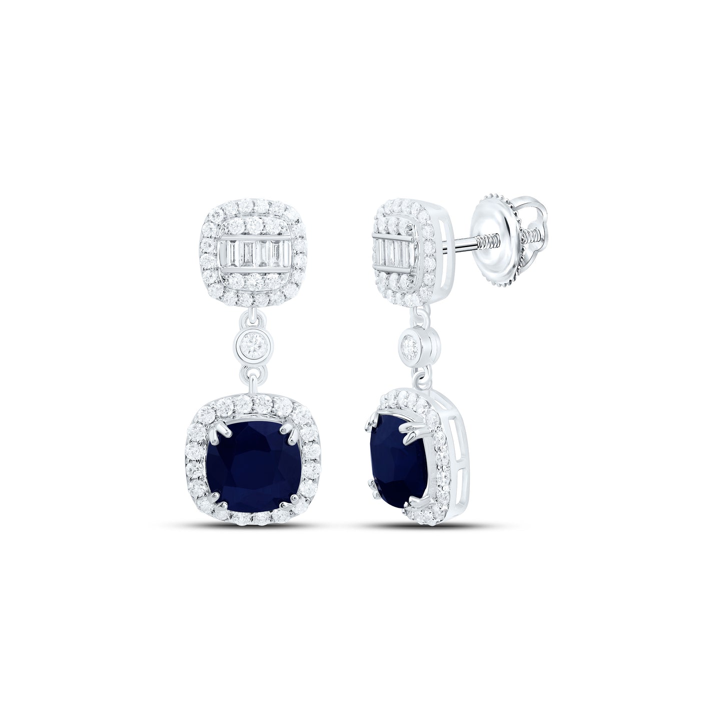 14K Yellow Or White Gold 5/8Cttw Natural Diamond Ana M 6Mm Cushion Natural Gem Dangling Earring