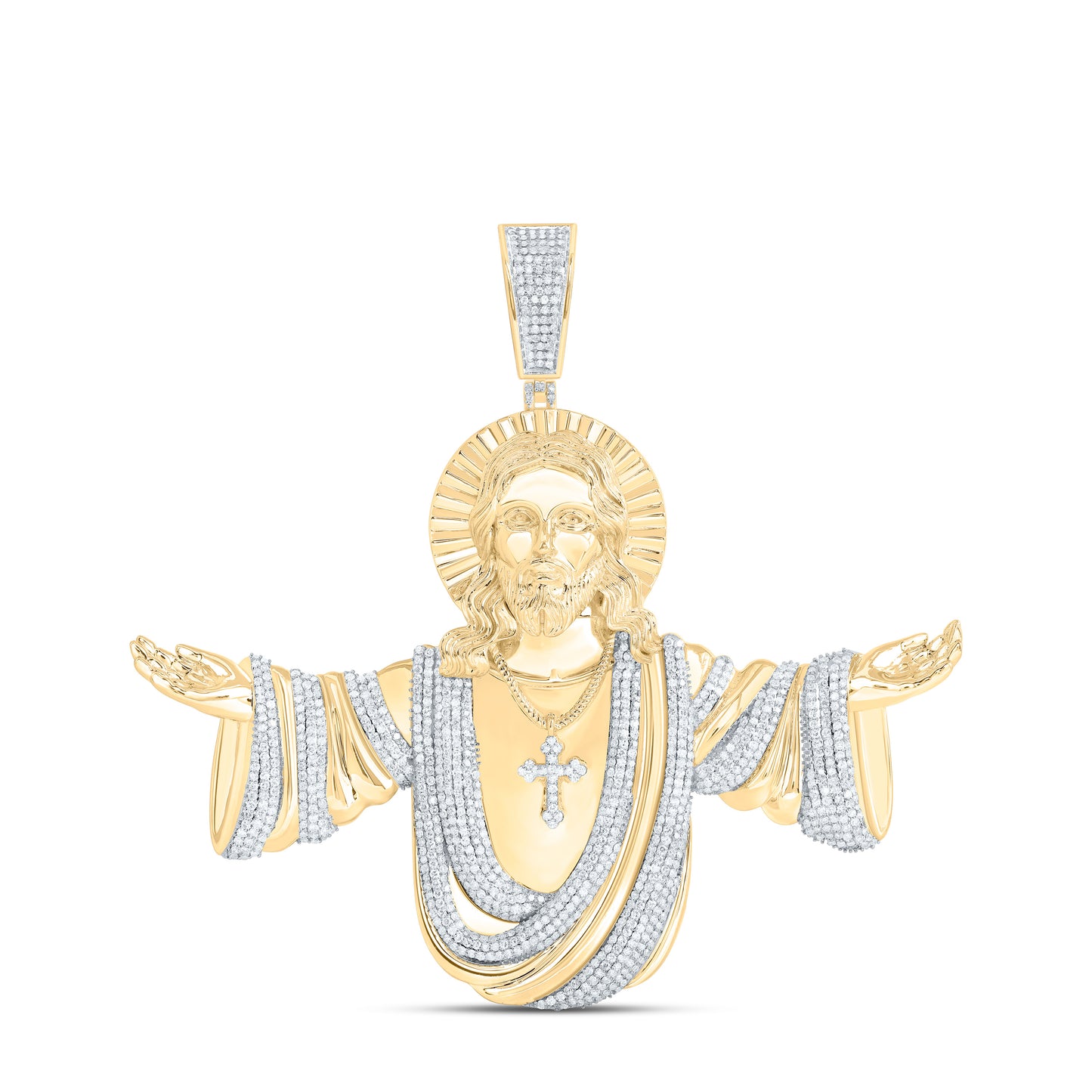 10K Yellow Gold 3 5/8Cttw Natural Diamond Nk Jesus Mens Charm