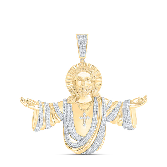10K Yellow Gold 3 5/8Cttw Natural Diamond Nk Jesus Mens Charm