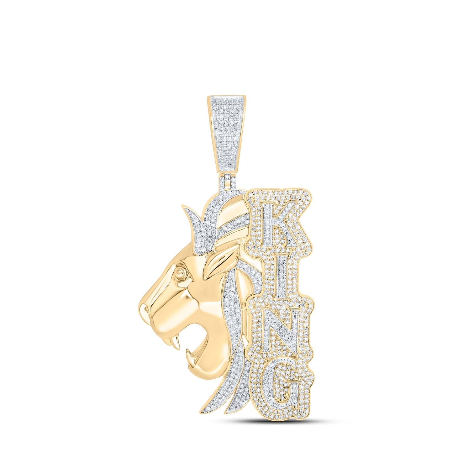 10K Yellow Gold 2 1/5Cttw Natural Diamond Nk Lion "King" Mens Charm