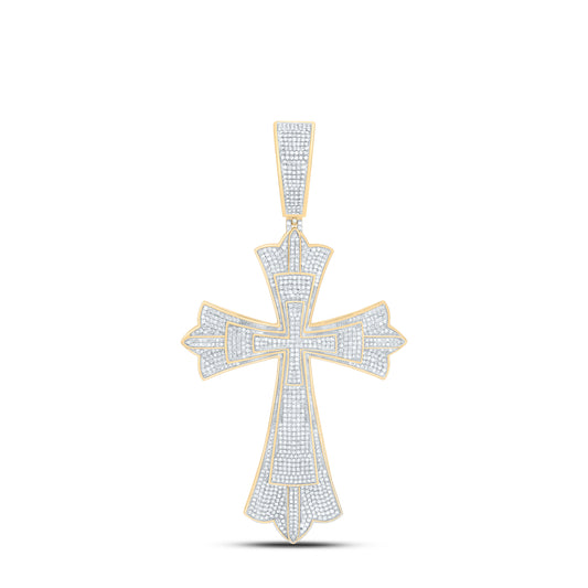 10K Yellow Gold 3 1/3Cttw Natural Diamond Nk Fashion Cross Men Charm