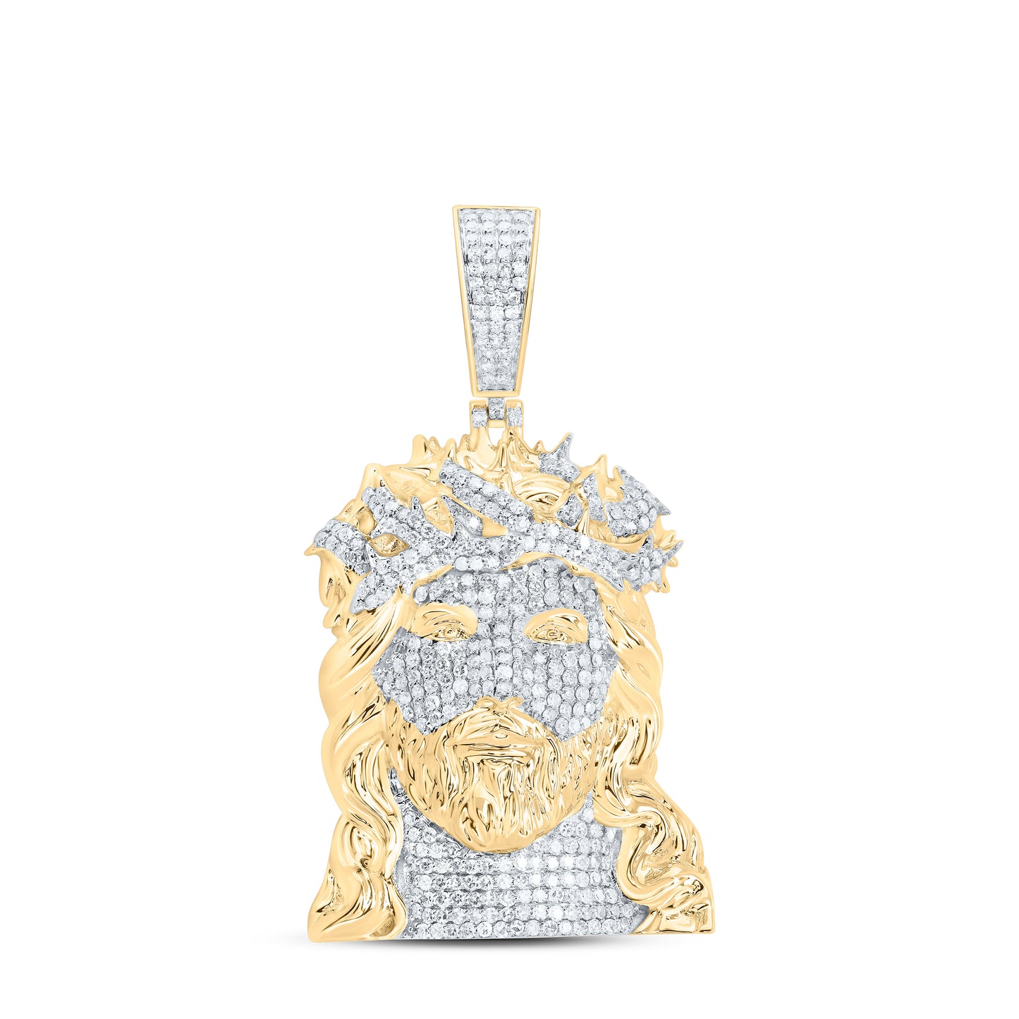 10K Yellow Gold 1 1/4Cttw Natural Diamond Nk Jesus Face Mens Charm