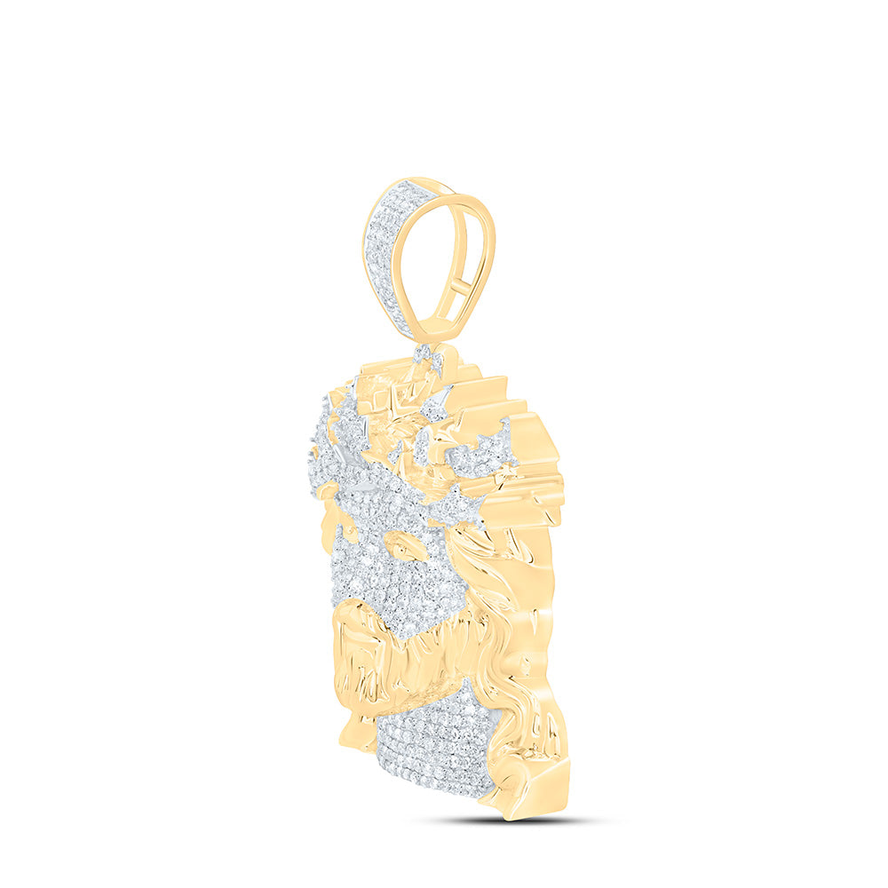 10K Yellow Gold 1 1/4Cttw Natural Diamond Nk Jesus Face Mens Charm