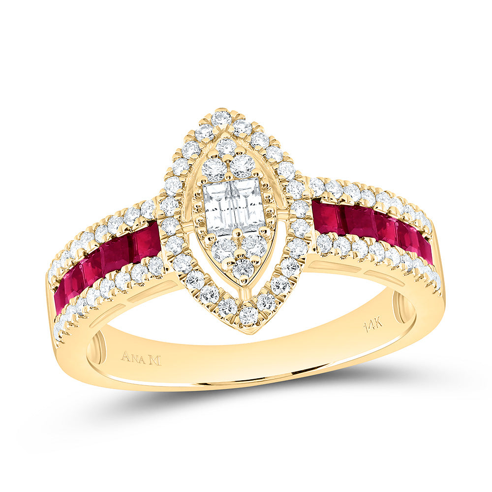 14K Yellow Or White Gold 3/8Cttw Natural Diamond Ana M Princess Natural Gem Marquise Ring