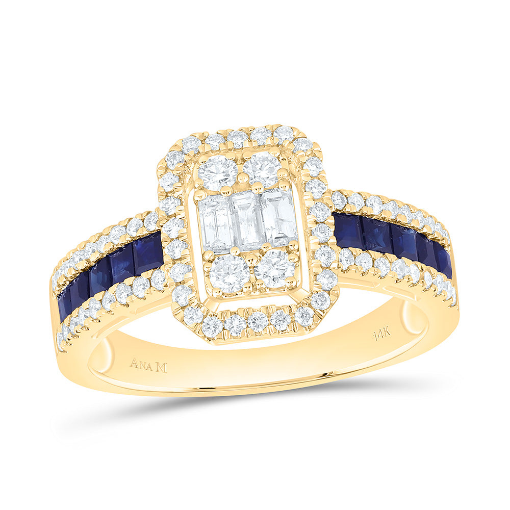 14K Yellow Or White Gold 5/8Cttw Natural Diamond Ana M Princess Natural Gem Emerald Ring