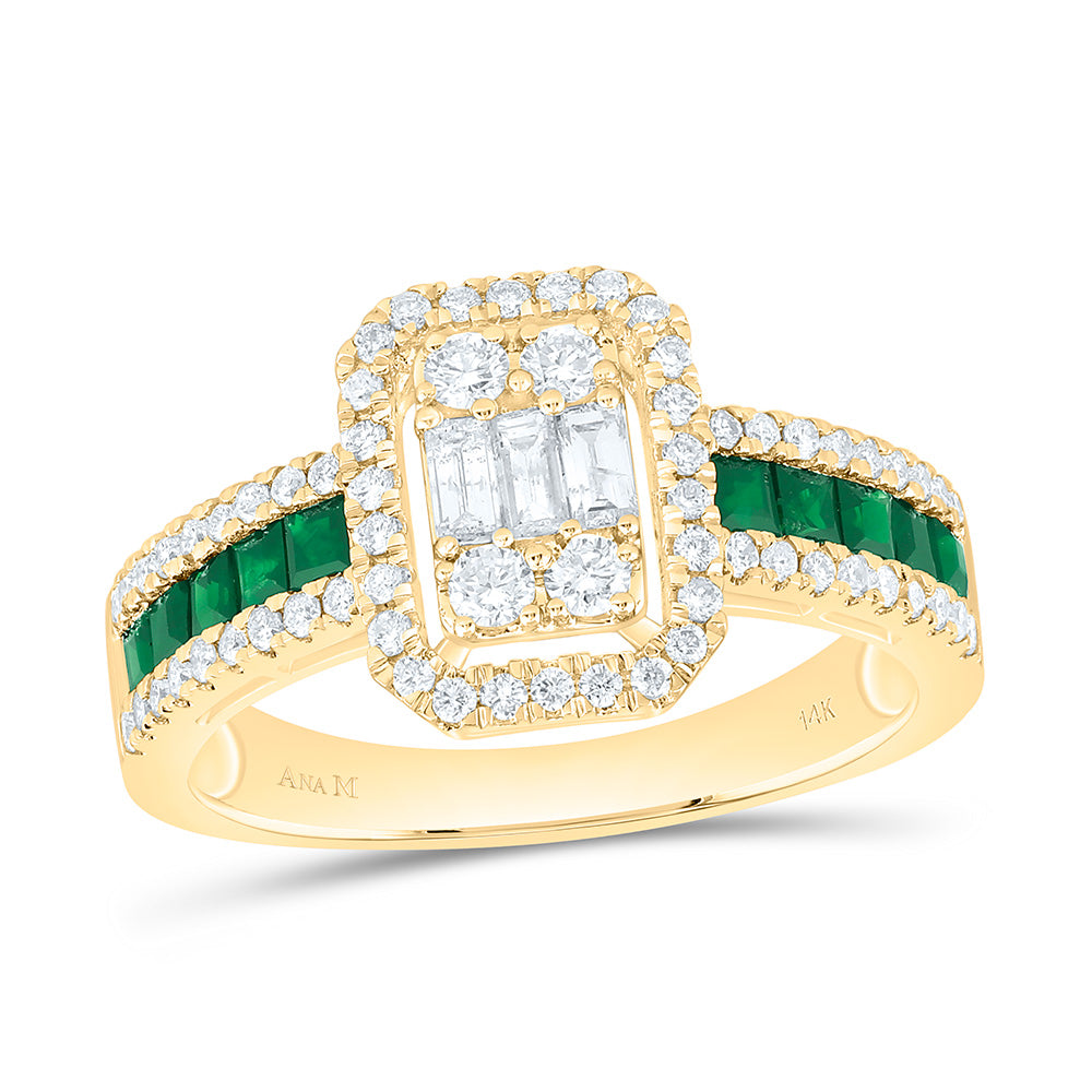 14K Yellow Or White Gold 5/8Cttw Natural Diamond Ana M Princess Natural Gem Emerald Ring
