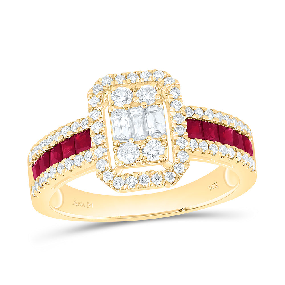 14K Yellow Or White Gold 5/8Cttw Natural Diamond Ana M Princess Natural Gem Emerald Ring