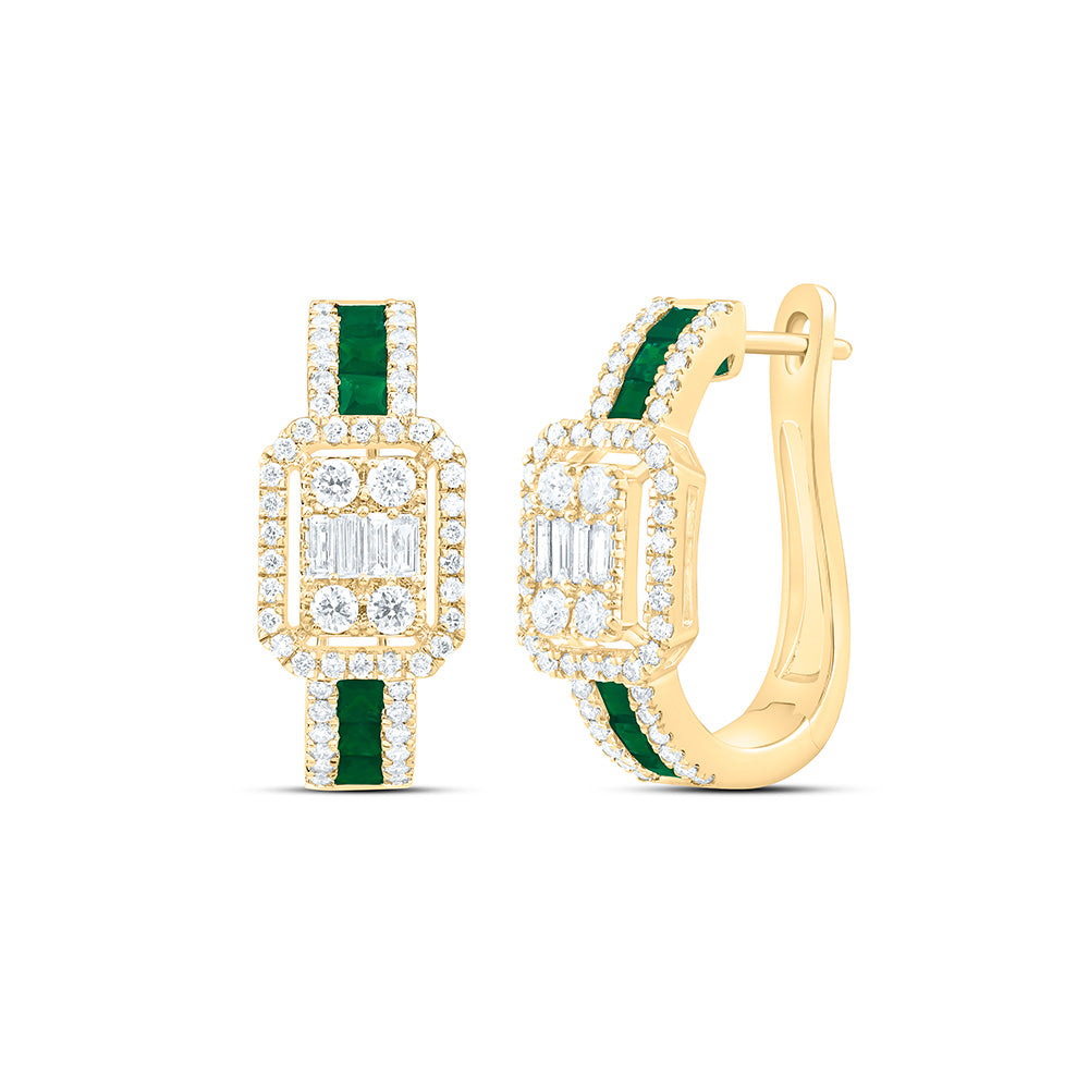 14K Yellow Or White Gold 3/4Cttw Natural Diamond Ana M Princess Natural Gem Emerald Hoop Earring