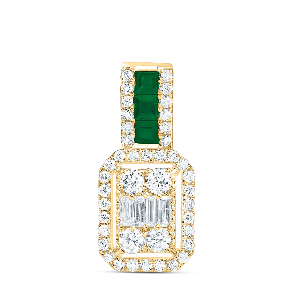 14K Yellow Or White Gold 1/3Cttw Natural Diamond Ana M Princess Natural Gem Emerald Pendant