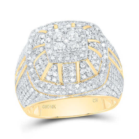 10K Yellow Gold 2 Cttw Natural Diamond Cn Cushion Mens Ring