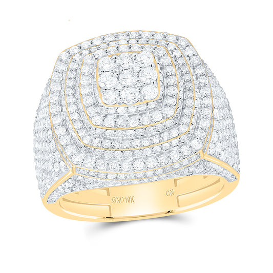 10K Yellow Gold 3 1/2Cttw Natural Diamond Cn Cushion Mens Ring