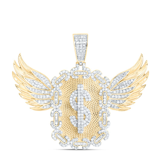 10K Yellow Gold 1 1/4Cttw Natural Diamond Nk Dollar Wings Mens Charm