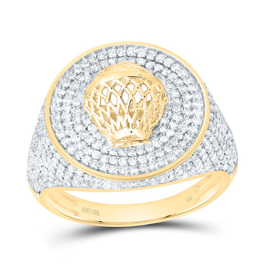 10K Yellow Gold 1 1/2Cttw Natural Diamond Nk Basketbal Mens Ring