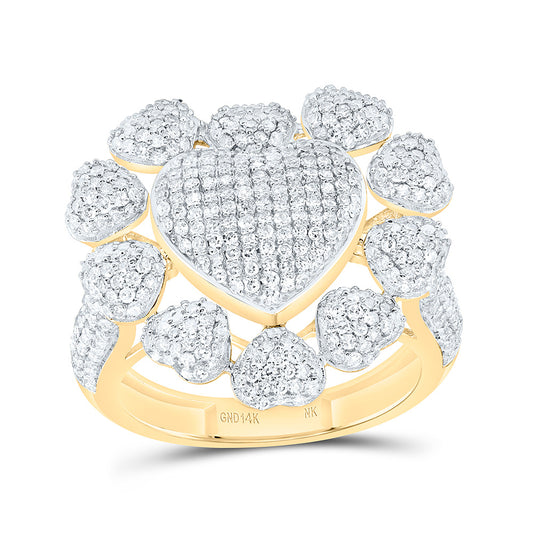 14K Yellow Gold 1 1/3Cttw Natural Diamond Nk Fashion Heart Ring