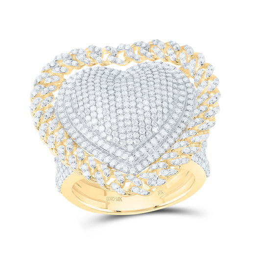 10K Yellow Gold 1 7/8Cttw Natural Diamond Nk Fashion Cuban Heart Ring