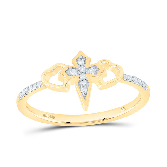 10K Yellow Gold 1/12Cttw Natural Diamond Nk Gift Heart Cross Ring