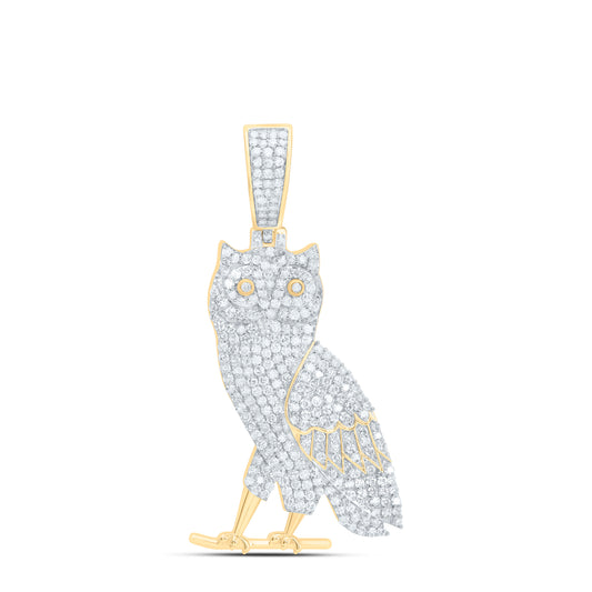 10K Yellow Gold 1 Cttw Natural Diamond Nk Owl Mens Charm