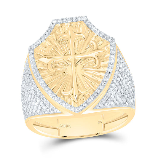 10K Yellow Gold 7/8Cttw Natural Diamond Nk Cross Mens Ring