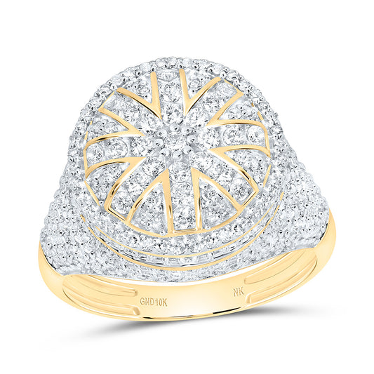 10K Yellow Gold 1 1/2Cttw Natural Diamond Nk Round Men'S Ring