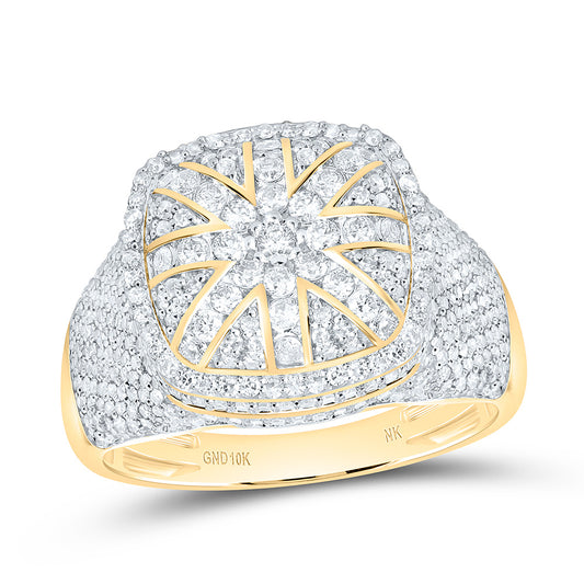 10K Yellow Gold 2Cttw Natural Diamond Nk Cushion Men'S Ring