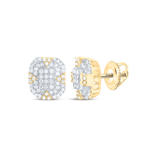 Sterling Silver Yellow Tone 1/3 Cttw Natural Diamond Emerald Earring