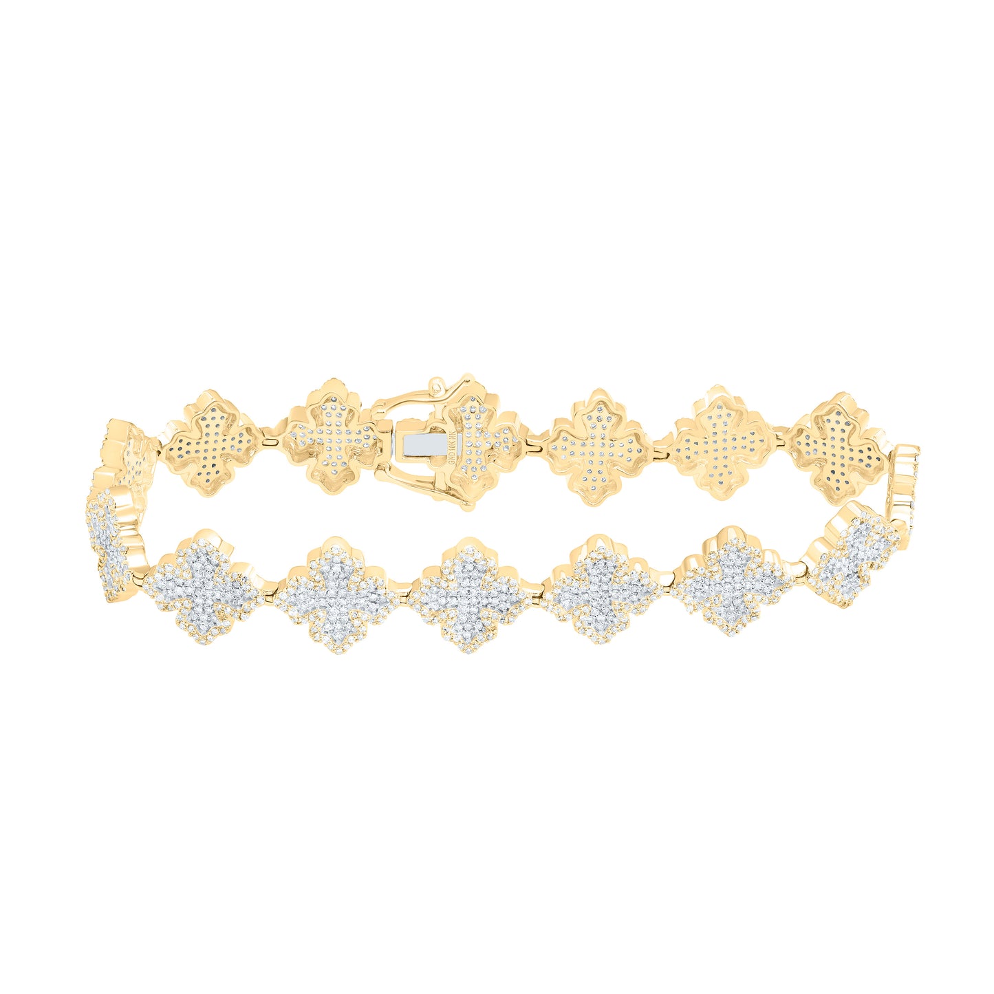 10K Yellow Gold 4Cttw Natural Diamond Nk Cross Mens Bracelet (8 Inch)