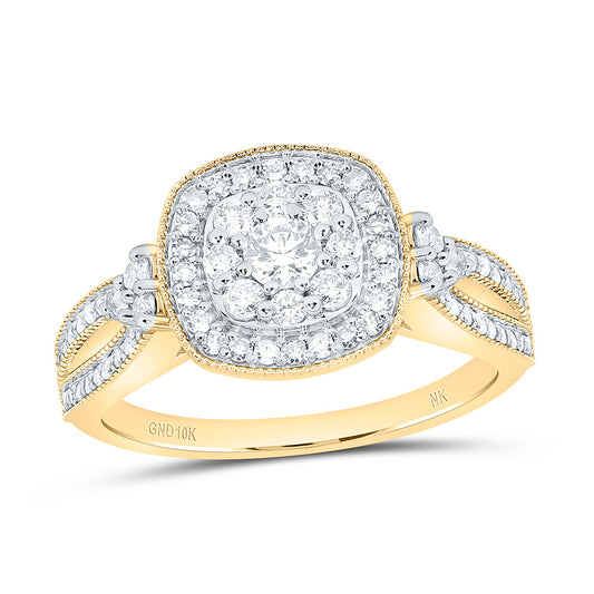 10K Yellow Gold 3/4 Cttw Natural Diamond Nk Fashion Cushion Bridal Anniversary Wedding Engagement Band Ring