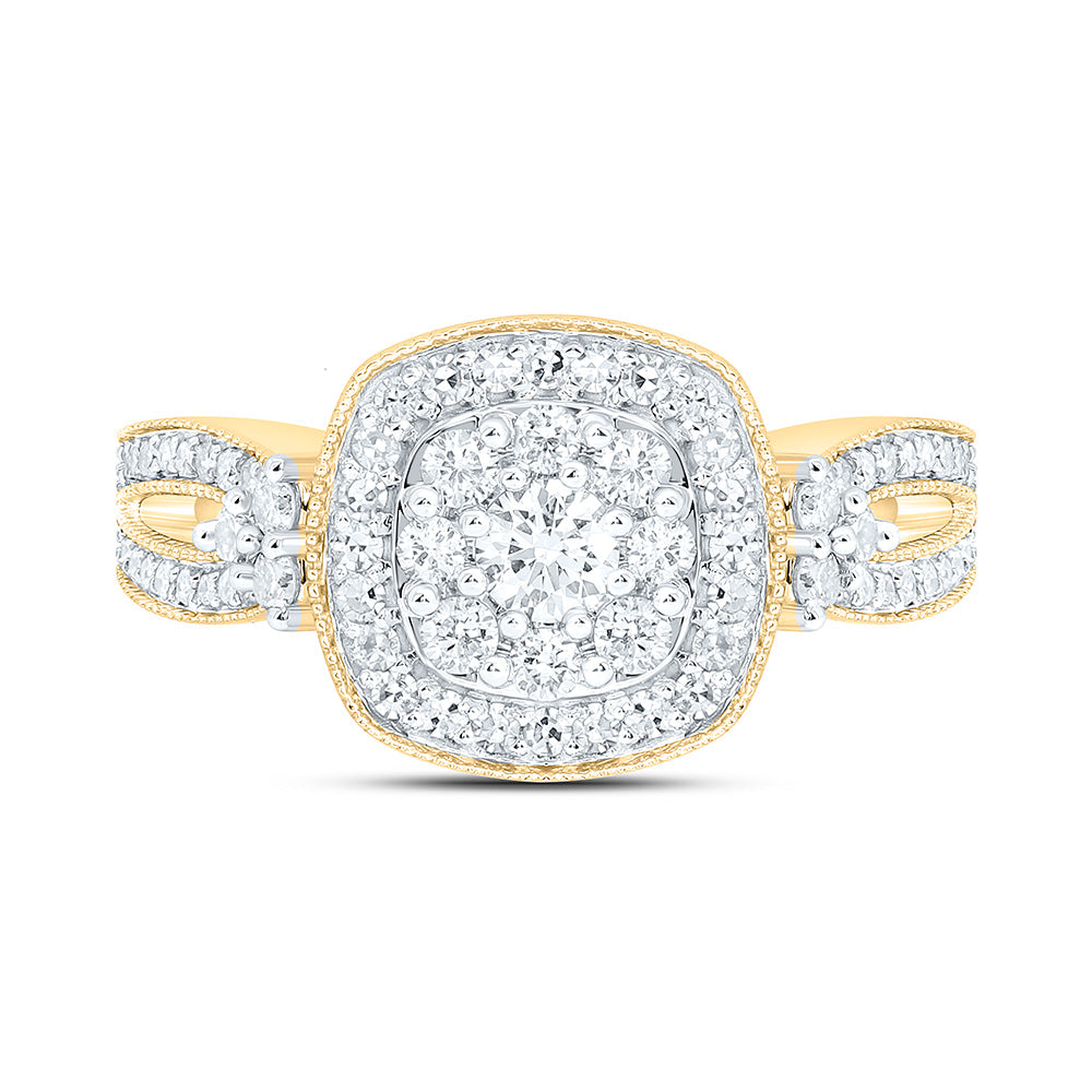 10K Yellow Gold 3/4 Cttw Natural Diamond Nk Fashion Cushion Bridal Anniversary Wedding Engagement Band Ring