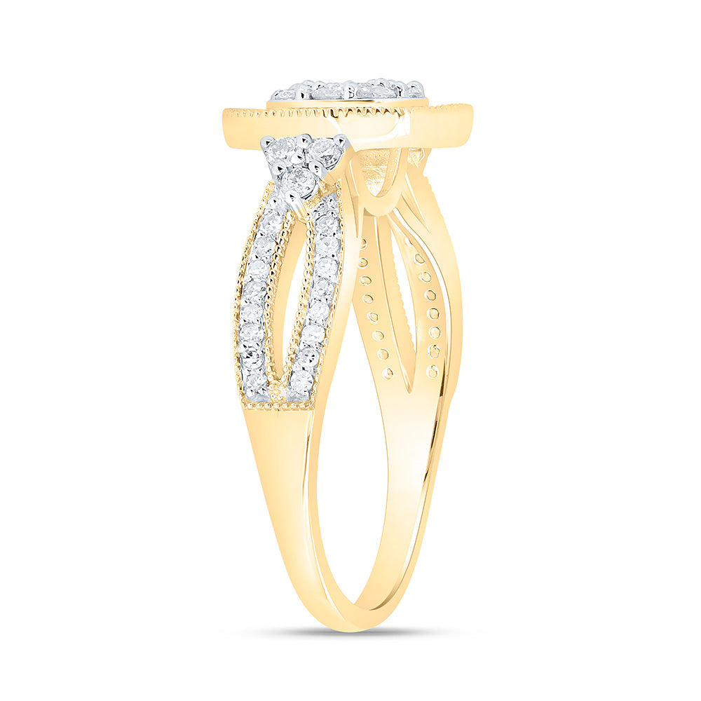 10K Yellow Gold 3/4 Cttw Natural Diamond Nk Fashion Cushion Bridal Anniversary Wedding Engagement Band Ring