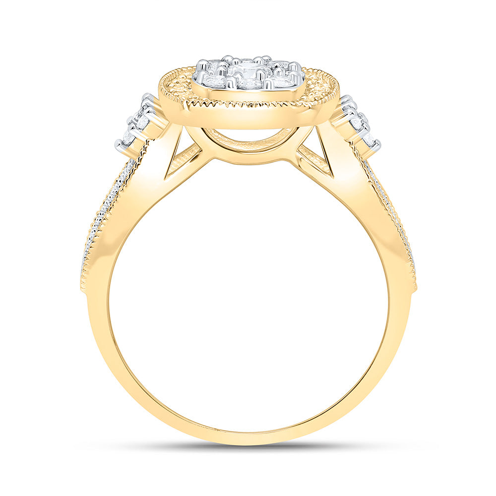 10K Yellow Gold 3/4 Cttw Natural Diamond Nk Fashion Cushion Bridal Anniversary Wedding Engagement Band Ring