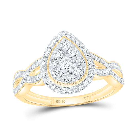 10K Yellow Gold 1/2 Cttw Natural Diamond Nk Fashion Pear Bridal Anniversary Wedding Engagement Band Ring
