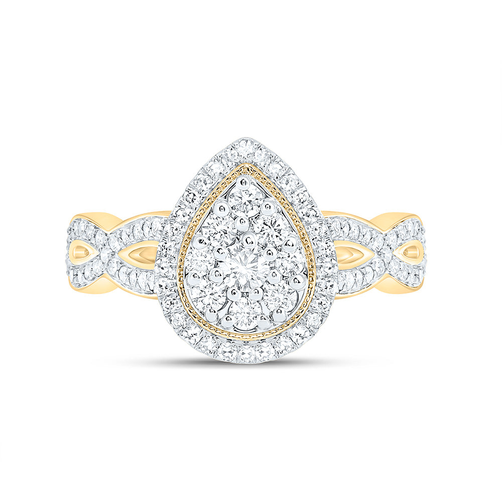 10K Yellow Gold 1/2 Cttw Natural Diamond Nk Fashion Pear Bridal Anniversary Wedding Engagement Band Ring