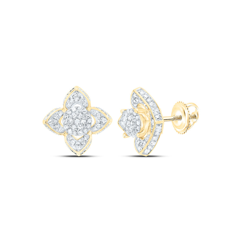 10K Yellow Or White Gold 1/2Cttw Natural Diamond Nk Fashion Flower Earring