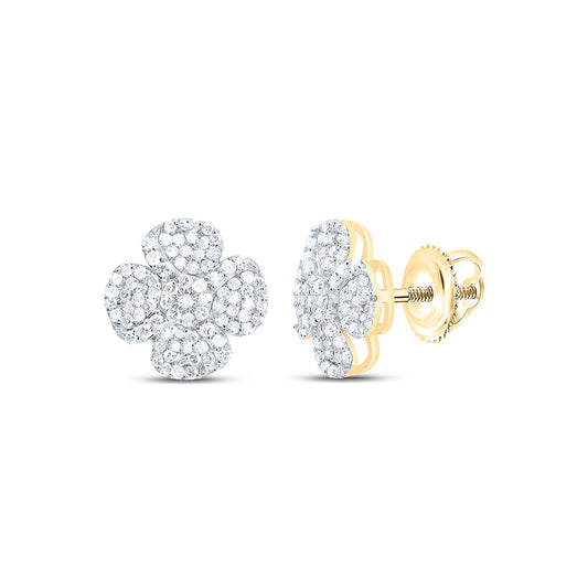 10K Yellow Or White Gold 1/2Cttw Natural Diamond Nk Fashion Flower Earring