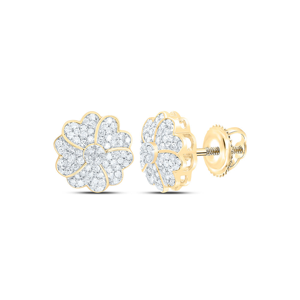 10K Yellow Or White Gold 3/8Cttw Natural Diamond Nk Fashion Heart Flower Earring