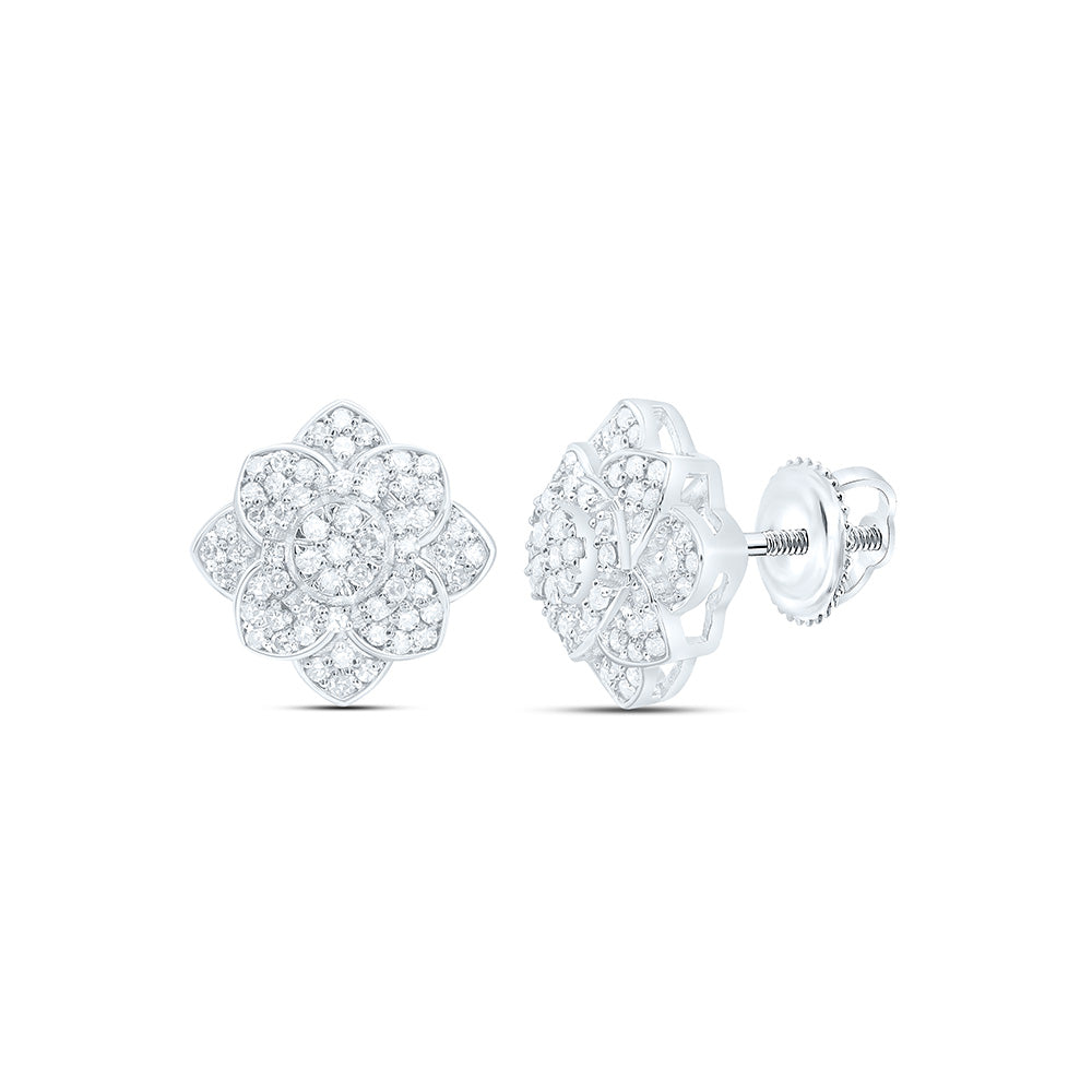 10K Yellow Or White Gold 1/3Cttw Natural Diamond Nk Fashion Flower Earring